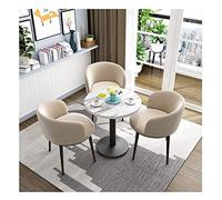 Modern Home - Juego de mesa y silla para cafetería, mesa redonda de ocio nórdico, mesa redonda de 60 cm, mesa de madera maciza, patas de metal, 3 sillas de franela para sala de estar simple (caqui)