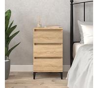Modern Industrial Nightstand with 3 Drawers - Plywood Oak Sonoma Bedside Table 40x35x70 cm - Sturdy Metal Legs, Smooth Surface, Multi-Functional for Bedroom Living Room Study