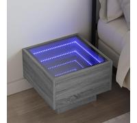 Modern LED Coffee Table with Infinity Mirror, RGB Color Changing Lights, Engineered Wood Nightstand for Living Room & Bedroom, 40x40x30cm Gray Sonoma Side Table with USB Port