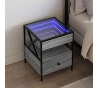 Modern LED Coffee Table with Infinity Mirror, RGB Color Changing Lights, Industrial Design, 40x40x51 cm, Grey Sonoma, Engineered Wood & Metal, Perfect for Living Room & Bedroom Decor