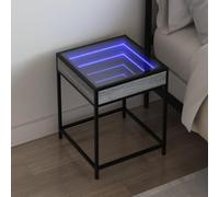 Modern LED Coffee Table with Infinity Mirror, Sonoma Gray 40x40x51 cm, Industrial Design Nightstand with RGB Lights, Durable Engineered Wood & Metal Frame for Living Room & Bedroom Decor