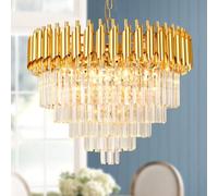 Modern Led Crystal Pendant Light Golden Crystal Chandelier Lights 3-Tier Raindrop Chandelier Light Fixture Flush Mount Ceiling Light for Dining Room Living Room Table Foyer,D60cm E14x11 LED lights