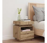 Modern LED Night Stand with RGB Lights, Artisan Oak Finish, 40x39x48.5cm Bedside Table with USB Port, Storage Drawer & Display Top for Bedroom Decor