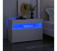 Modern LED Night Stand with RGB Lights, White Engineered Wood Bedside Table 60x35x40 cm, Multi-Color Lighting for Bedroom & Living Room, Sturdy & Spacious Storage Furniture