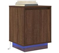 Modern LED Night Stand with USB Port, Brown Oak Bedside Table with RGB Lights, 38x34x50cm Storage End Table for Bedroom, Living Room, Engineered Wood Nightstand with Wall Mounting Kit
