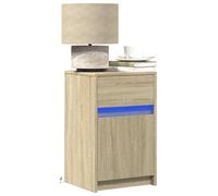 Modern LED Night Stands Set of 2, Engineered Wood Bedside Tables with RGB Lights, Sonoma Oak Finish, Storage Drawer for Bedroom Living Room, Easy Assembly 38x34x61cm