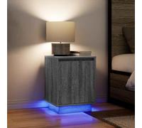 Modern LED Night Stands Set of 2, Gray Sonoma Bedside Tables with RGB Lights, 38x34x50cm, Engineered Wood with USB Port, Storage Shelf for Bedroom, Living Room