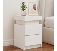 Modern LED Night Stands Set of 2 White 35x39x55 cm with RGB Lights, Engineered Wood Bedside Table with USB Port, Wall Mountable for Bedroom Decor