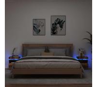 Modern LED Nightstand Set of 2 with RGB Lights, Aged Wood Finish TV Stand 40x39x48.5 cm, USB Powered Storage Cabinet for Bedroom Living Room, Durable Engineered Wood with Auto Color Changing Feature