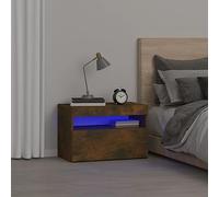 Modern LED Nightstand with RGB Lights, Smoked Oak Finish, 60x35x40 cm, Side Table with USB Port, Spacious Storage for Bedroom Living Room, Easy Assembly Wooden End Table