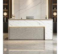 Modern LED Reception Desk with Storage, Front Counter with Drawers, Cabinet and Open Shelves, Computer Workstation for Office Salon Clinic Shop(240cm/94.49")