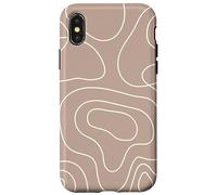 Modern Line Art Abstract Circles Pattern Beige Light Brown Carcasa para iPhone X/XS