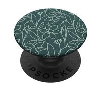 Modern Line Art Poppy Flower Leaves Boho Dark Green PopSockets PopGrip Adhesivo