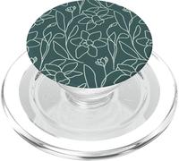 Modern Line Art Poppy Flower Leaves Boho Dark Green PopSockets PopGrip para MagSafe