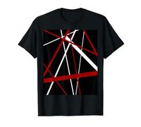 Modern Line Urban Geometry Negro Blanco Rojo Camiseta gráfica económica, Hombre, Negro, L