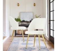 Modern Linen Upholstered Dining Chairs Set de 2 sillas blancas laterales con metal para comedor y cocina