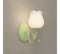 Modern Living Room Wall Lamps Green Iron Wall Mounted Lamp Nordic Flower Shaped Glass Shade Wall Sconces for Bedroom Bathroom Mirror Hallway