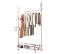 Modern Metal Coat Rack on Wheels with Hooks & Solid Storage Basket Industrial Hall Tree for Entryway Bedroom Clothes Rails Sizes: 60/80/100CMx30CMx174CM