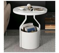 Modern Metal End Side Table, Corner Coffee Table with Storage Basket,Multifunctional Accent Table Nightstand for Small Space Bedroom Office Living Room Couch Study(Beige)