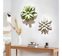 Modern Metal Round Wall Decor, Metal Wall Art Home Crafts Art Ornament Plant Wall Wall Stickers Modern Three-Dimensional Sofa Background Wall, 38x38cm/15x15Inch(White)