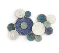 Modern Metal Wall Decor, Round Attached Circles, Enameled and Painted Iron, Shimmery Abstract, 3-D Bas Relief Sculpture, Hanging Loops on Back(B)