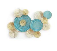 Modern Metal Wall Decor, Round Attached Circles, Enameled and Painted Iron, Shimmery Abstract, 3-D Bas Relief Sculpture, Hanging Loops on Back(C)