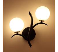 Modern Minimalist Wall Lamp Double Head Led G4 Wall Light with White Globe Glass Lampshade Wall Sconce Lights for Home Bedside Bedroom Bedroom Decoration Illumination/Black 3000K