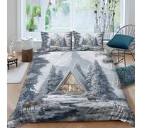 Modern Mountain Lodge Funda de Edredón Microfibra Suave 3 Piezas Compuesto Estampado 3D Mountain Lodge Funda Edredon con Fundas de Almohada Antibacteriana Lavables for niños Single（140x200cm）