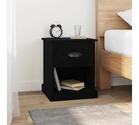 Modern Night Stand Black Plywood 39x39x47.5 cm with Drawer & Open Shelf Sturdy Bedside Table for Bedroom, Living Room Study Durable Moisture-Resistant Surface - Easy Assembly