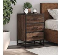Modern Night Stand with 3 Drawers, Engineered Wood & Metal Bedside Table, Brown Oak Finish 40x34.5x60cm, Sturdy Storage for Bedroom, Living Room, Home Decor