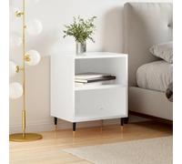 Modern Night Stand with Storage, White Glossy Engineered Wood Bedside Table 40x30x50 cm, Elegant Design for Bedroom, Living Room, Durable & Stable with Wall Mounting Kit