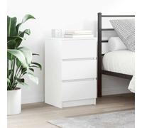 Modern Night Stands with 3 Drawers Set of 2 White 39x35x65cm Bedside Tables for Bedroom Storage Engineered Wood Furniture with Wall Mounting Kit