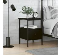 Modern Nightstand Black 34x36x50cm Engineered Wood & Iron Bedside Table with Adjustable Legs, Compact Design for Bedroom Living Room, Sturdy Storage Shelf for Decor Books Photos