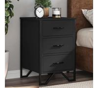 Modern Nightstand Black 40x41x60 cm, Engineered Wood Bedside Table with 3 Drawers, Sturdy Metal Legs for Bedroom, Living Room, Classic Design & Spacious Storage
