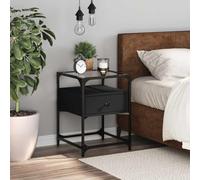 Modern Nightstand Black Engineered Wood with Glass Top 40x40x55 cm - Stylish Bedside Table for Bedroom & Living Room, Durable Moisture-Resistant Surface, Spacious Storage Shelf, Easy to Clean