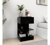 Modern Nightstand Black Plywood 40x35x65 cm Bedside Table with Wall Anchor, Sturdy Compact Bedroom Furniture for Books & Accessories, Easy Assembly