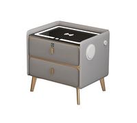 Modern Nightstand con estación de carga LED luces templadas vidrio superior 2 cajones huella digital bloqueo Bluetooth altavoz gris 40 * 40 * 47 tamaño