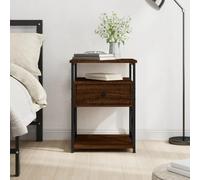 Modern Nightstand Oak Brown 40x42x55cm Engineered Wood with Storage Shelf, Sturdy Iron Frame, Adjustable Legs for Bedroom Living Room, Compact Side Table with Wall Mounting Kit
