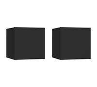 Modern Nightstand Set of 2, Engineered Wood Bedside Table with Storage Shelf, Wall-Mounted Cabinet for Bedroom, Living Room, Black 30.5x30x30 cm, Left/Right Opening Door, Easy to Clean