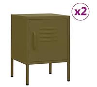 Modern Nightstand Set of 2, Olive Green Steel Bedside Tables 35x35x51 cm with Adjustable Shelf & Lock, Space-Saving Storage for Bedroom, Durable & Easy to Clean
