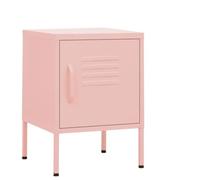 Modern Nightstand Set of 2 Pink Steel Bedside Tables 35x35x51 cm with Adjustable Shelf & Lock, Durable Metal Bedroom Furniture for Home Decor, Space Saving Storage Solution