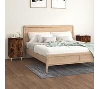 Modern Nightstand Set of 2, Smoke Oak Plywood Bedside Tables with Storage Door, 40x35x70cm, Sturdy Eucalyptus Wood Legs, Classic Design for Bedroom Living Room