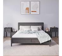 Modern Nightstand Set of 2, Solid Pine Wood Bedside Tables with Drawer & Shelf, Grey Finish 79.5x38x65.5 cm, Rustic Design for Bedroom Storage & Home Decor