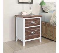 Modern Nightstand Set of 2 with 2 Drawers, Brown and White Side Table for Bedroom, Sturdy Paulownia Wood & Plywood, Compact 38x28x45cm, Easy Assembly and Cleaning, Multi-Functional Storage Solution