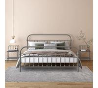 Modern Nightstand Set of 2 with Metal Frame and Tempered Glass Shelf, Sturdy Bedside Table with Storage Space for Bedroom, Living Room, Office, Gray and Black