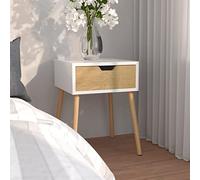 Modern Nightstand White and Sonoma Oak 40x40x56 cm, Engineered Wood Bedside Table with Drawer for Bedroom Decor, Compact Storage Cabinet for Books & Essentials, Easy Assembly