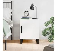 Modern Nightstand White Gloss Engineered Wood 40x40x50 cm with Storage Shelf & Metal Legs, Compact Bedside Table for Bedroom, Living Room, Durable & Stable Design