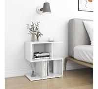 Modern Nightstand White Glossy Plywood 50x30x51.5cm with Open Storage, Elegant Bedside Table for Bedroom, Living Room, Spacious Design for Books, Decor & Essentials