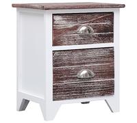 Modern Nightstand with 2 Drawers, Paulownia Wood & Plywood, Brown White Finish, Compact 38x28x45 cm, Bedside Table or Accent Furniture for Bedroom, Living Room, Durable & Easy to Clean