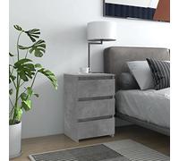 Modern Nightstand with 3 Drawers - Concrete Gray Plywood Bedside Table 40x35x62.5cm for Bedroom Guest Room - Sturdy Construction, Easy to Clean, Space-Saving Storage Solution